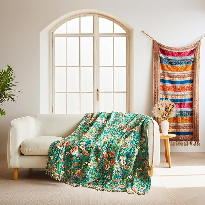 LUTBM Boho Throw Blanket for Bed Cotton Summer Blankets Twin Size for Bedroom - Image 4