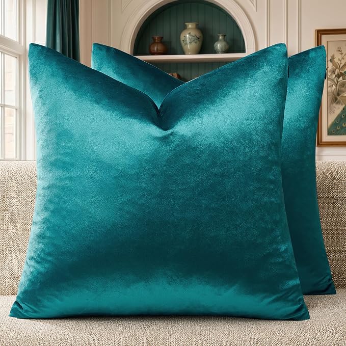 GIGIZAZA Teal Velvet Pillow Covers 22x22 Decorative Pillows Pack of 2 | Blue by GIGIZAZAFocusingonhomedecoration