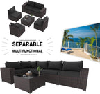 Kullavik Outdoor Patio Furniture Set 6 Pieces Sectional Rattan Sofa Set Brown - Image 5