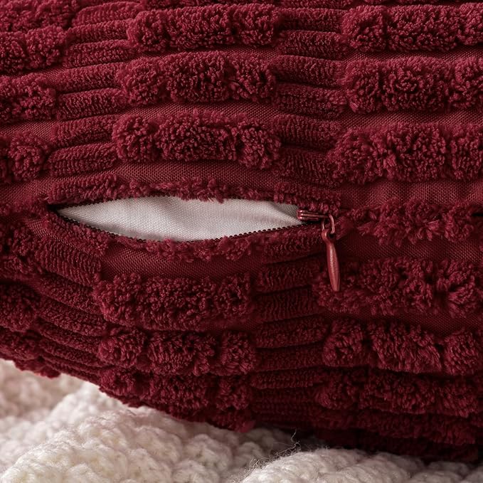 MIULEE Corduroy Decorative Throw Pillow Covers 18x18 Burgundy Pack of 2 | Soft - Image 5