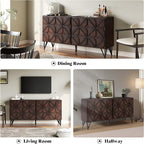 AMERLIFE 63” Solid Acacia Wood Sideboard Buffet Cabinet, Hand-Carved Geometric - Image 7