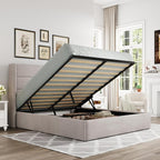Allewie Full Size Lift Up Storage Bed, Modern Wingback Headboard, Hydraulic by Allewie