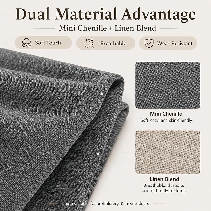 Mini Chenille Linen Blend Upholstery Fabric by the Yard, 57 Inch Wide Soft - Image 2