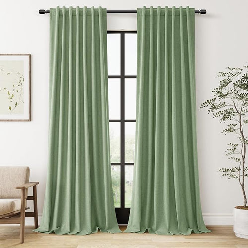 100% Blackout Linen Curtains 102 Inch Length 2 Panels Set by Guken