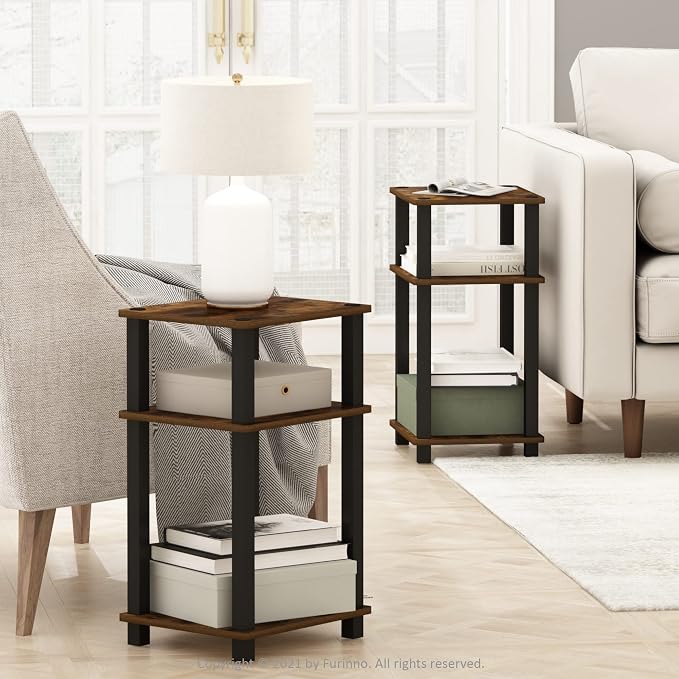 Furinno JUST Side Table Set of 2, 3-Tier Open Shelf End Table, Toolless - Image 2