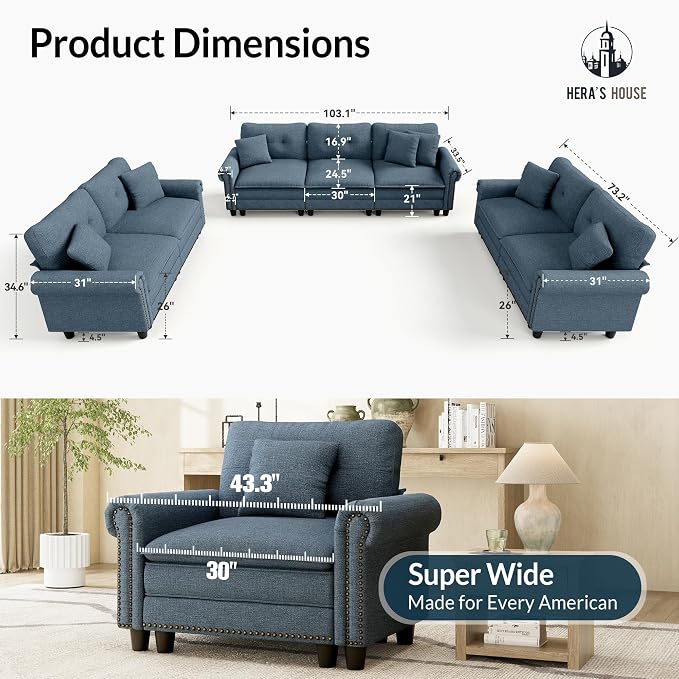 HERA'S HOUSE 3 Pieces Modular Sectional Sofa Sets, Oversized Couch Set - Image 2