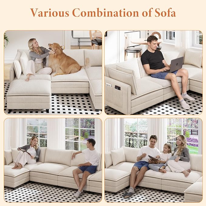 Vesgantti 109" L Shaped Cloud Sectional Couch, Comfy Corduroy Upholstered - Image 5