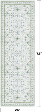 Washable Oushak 2x6 Bathroom Runner Rug, Eclectic Boho Floral Pastel, Non Slip - Image 2
