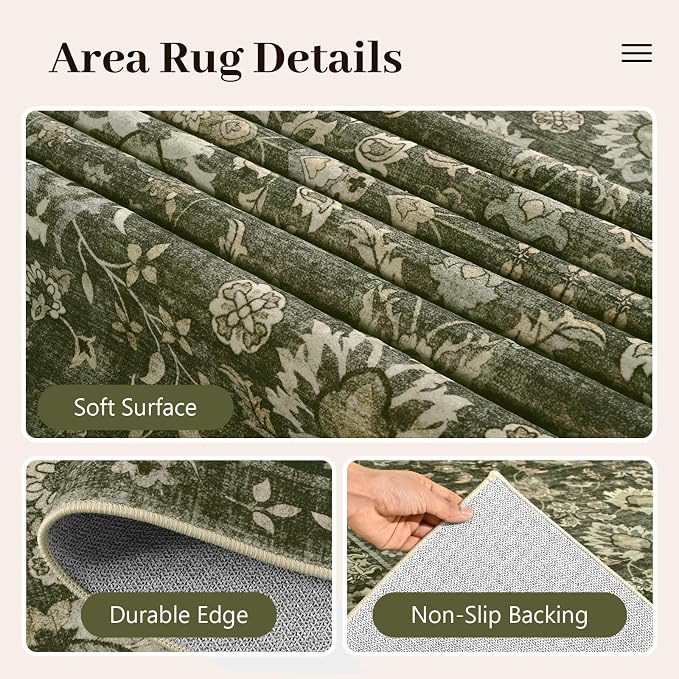 5x7 Ft Area Rugs for Living Room, Soft Non-Slip Machine Washable Rug, Vintage - Image 7