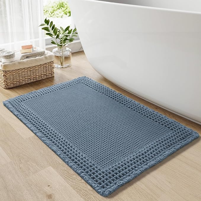 RESARE Waffle Bath Mat for Bathroom, Non Slip Bathroom Rugs 17"x24" Blue | by Resare