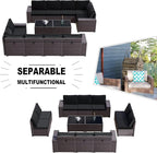 Kullavik Outdoor Patio Furniture Set, 12 Pieces Sectional Rattan Sofa Set Brown - Image 5