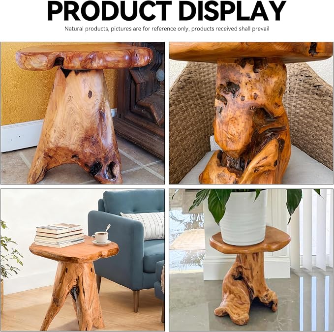 18.9 inch Live Edge Wood Stool, Live Edge Wood Stool, Freeform Mushroom Side - Image 6
