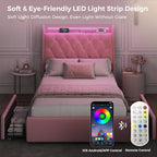 Twin LED Velvet Bed Frame with 2 Storage Drawers&Hidden Headboard, Upholstered - Image 5
