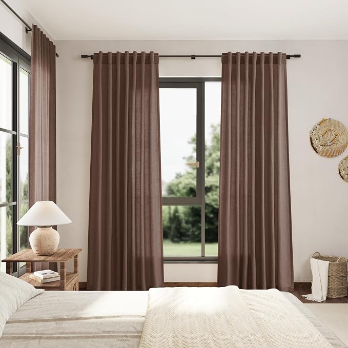 Mocha Mousse Curtains 120 Inches Long 2 Panels Set Back Tab Linen Loop Pocket - Image 7