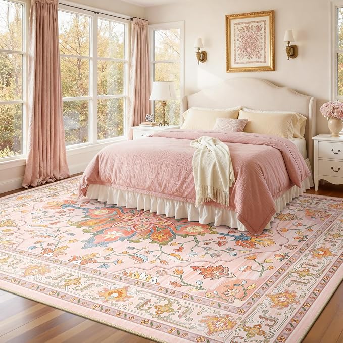 RELEANY Area Rugs 10'x12' Washable Non-Slip, Floral Vintage Distress Print - Image 2