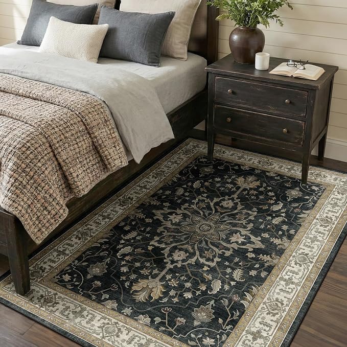 RELEANY Washable Area Rug, Water Repellent, Pet Friendly, Vintage Floral Boho - Image 3