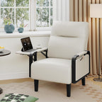 Andeworld Modern Beige Accent Chair, PU Leather Upholstered Armchair Side Chair - Image 6