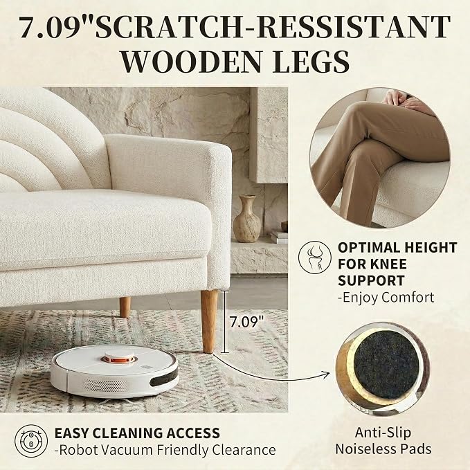 63" Small Loveseat Sofa for Small Spaces, Mid Century Modern Sofa, Linen - Image 7