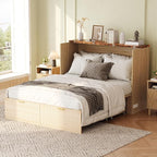 VINGLI Full Murphy Bed with Storage Drawer, 2 Charging Station, Fluted Wooden - Image 9
