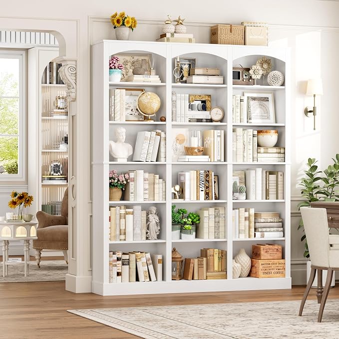 FACBOTALL 71" Triple Wide Bookshelf, 6 Tier Bookcase, Large White Bookshelf - Image 4