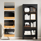 Arched Bookshelf with 4 Tier Open Shelves, Study and Living Room, Modern Black - Image 5