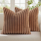 decorUhome Fall Faux Fur Throw Pillow Covers 20x20 Set of 2 Brown | Decorative by decorUhome