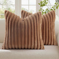 decorUhome Fall Faux Fur Throw Pillow Covers 26x26 Set of 2 Brown | Decorative by decorUhome