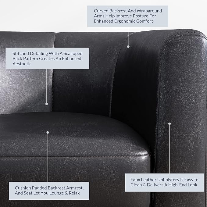 BELLEZE Accent Barrel Chair Set of 2, Linen Round Chair Club Tub Sofa Corner - Image 5