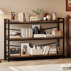 3 Tier Bookshelf 47.24" Width, Wood and Metal Etagere Bookcase, Vintage - Image 2
