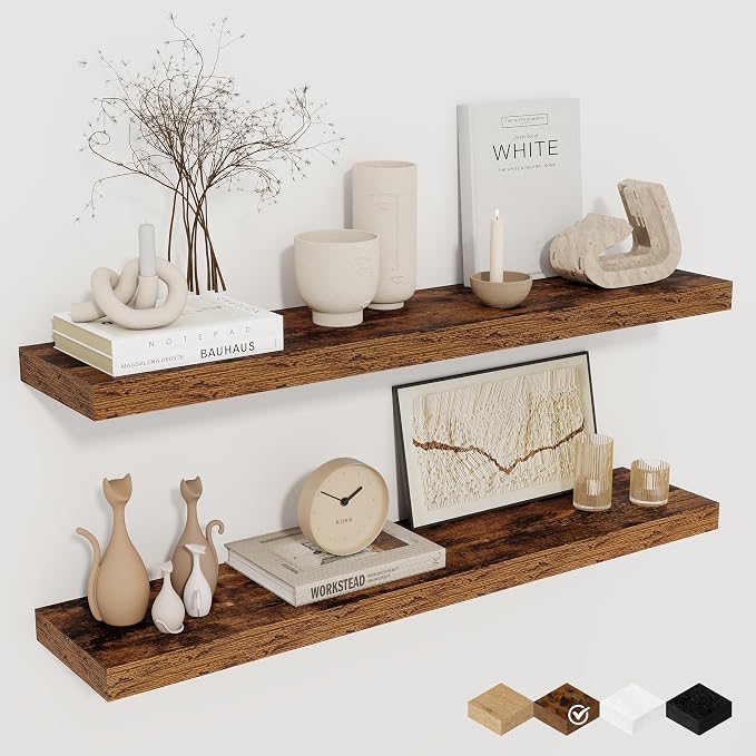 32Inch Floating Shelves for Wall 2 Pack Wood Shelves for Kitchen, Bedroom Wall by FunMemories