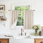 100% Blackout Linen Kitchen Window Curtains 36 Inches 2 Panels | Oatmeal by LAMIT