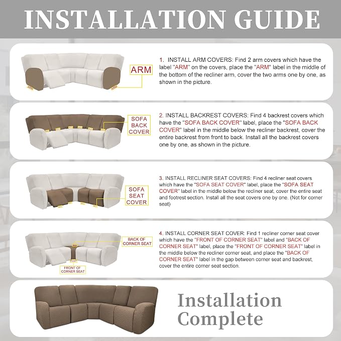 100% Waterproof Sectional Recliner Couch Covers - Image 7