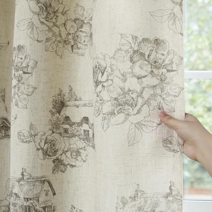 Yakamok 84 Inches Grey Floral Linen Textured Curtains - Image 5