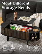 Oval Coffee Table with Storage, 47.2" Fluted Lift Top Coffee Table with 180° - Image 5