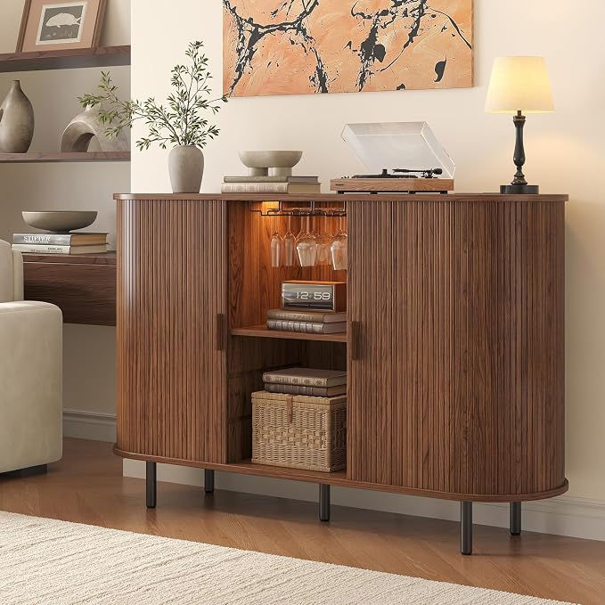 55 Inch Fluted Wine Bar Cabinet, Liquor Cabinet - Image 4