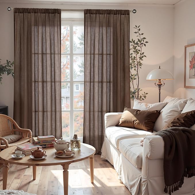 BGment Brown Linen Curtains 80 Inches Long - Image 2