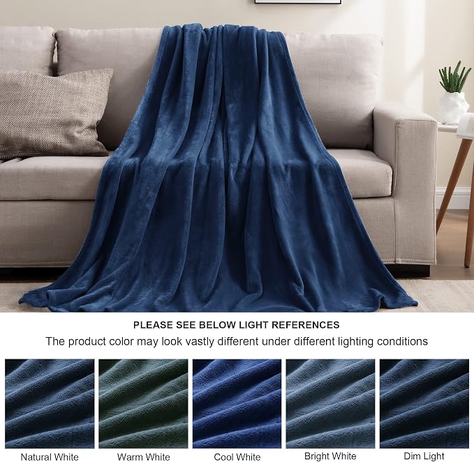 BEDELITE Fleece Blanket Soft Plush King Size Bed Blanket Navy 108"x90" | Ultra - Image 5