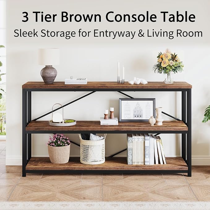 LVB Industrial Console Entryway Table, Metal Wood Rustic Sofa Table - Image 6