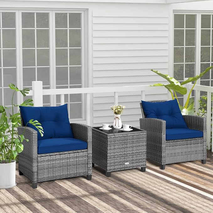 HAPPYGRILL 3 Pieces Patio Conversation Set, Outdoor Furniture Set PE Rattan - Image 2