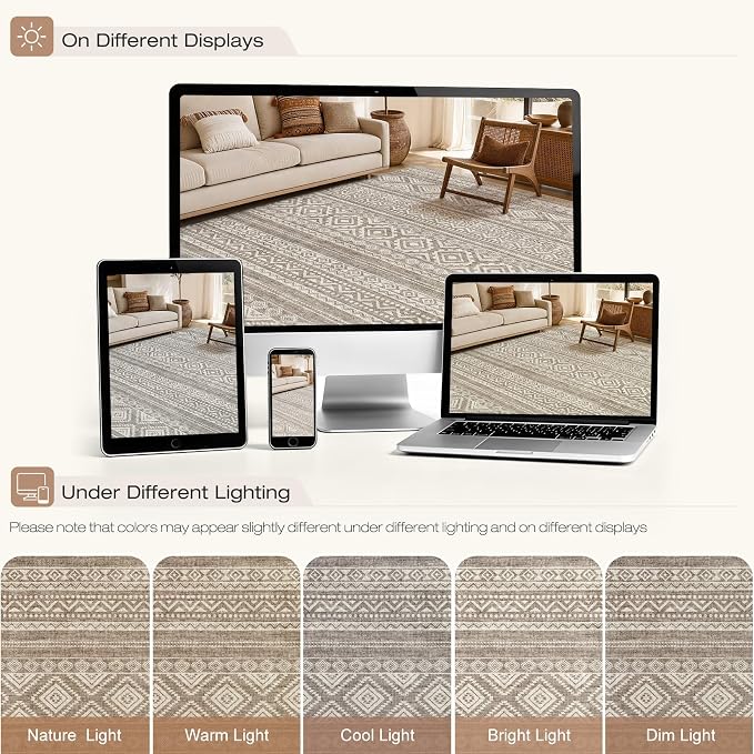 cotiled 10x13 Area Rugs Washable Boho Living Room Rug Coffee Brown | Solve - Image 7