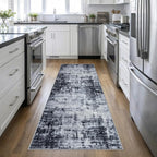 3x10 Washable Runner Rug：Modern Abstract Soft Carpet Dark Black | by FXRHLP