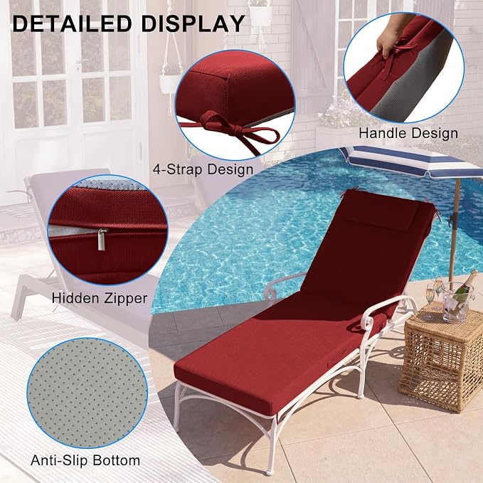 Outdoor Chaise Lounge Cushions, 71x21 Inch Olefin Water & Fade Resistant Pool - Image 2