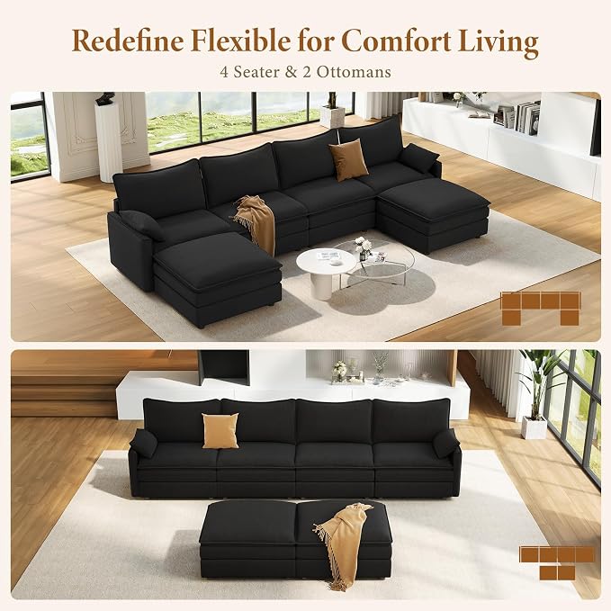 Vesgantti 142" U Shaped Sectional Couch, Comfy Cloud Modular Sectional Sofa - Image 7
