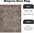 9x12 Brown Blue Vintage Floral Washable Area Rug - Image 2