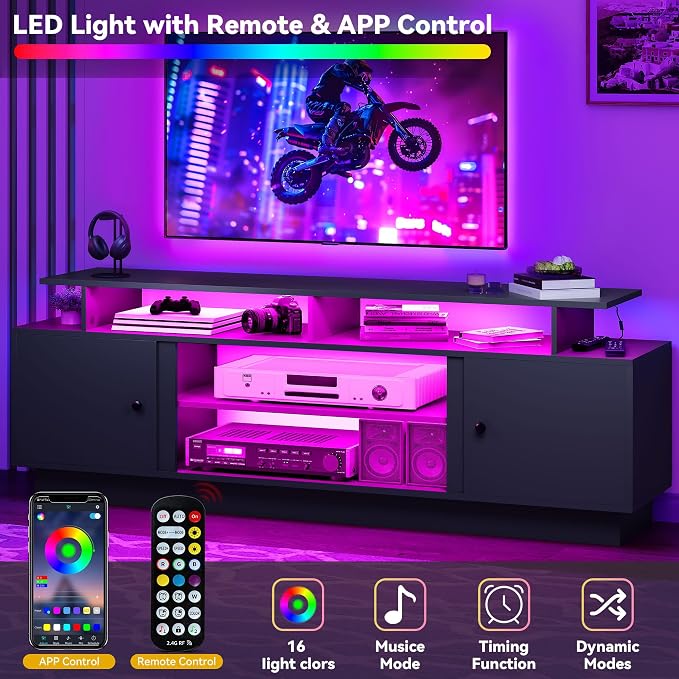 DWVO 70'' TV Stand with 36" Electric Fireplace, Entertainment Center with LED - Image 3