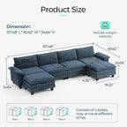 LINSY HOME 157" Modular U-Shaped Sectional Sofa, 4-Seat Corduroy Modern Cloud - Image 2