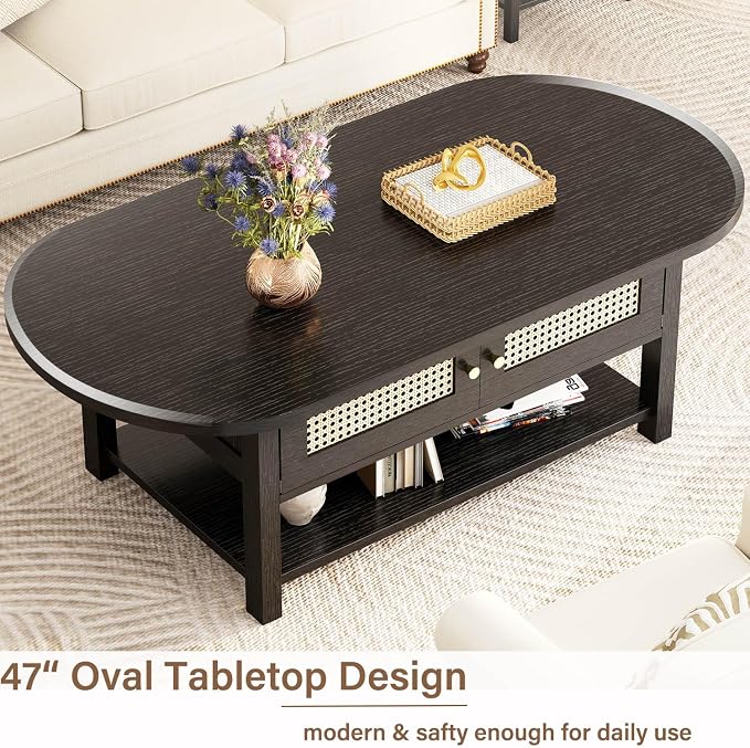 LVB Rattan Coffee Table, Boho Wood Living Room Table - Image 5