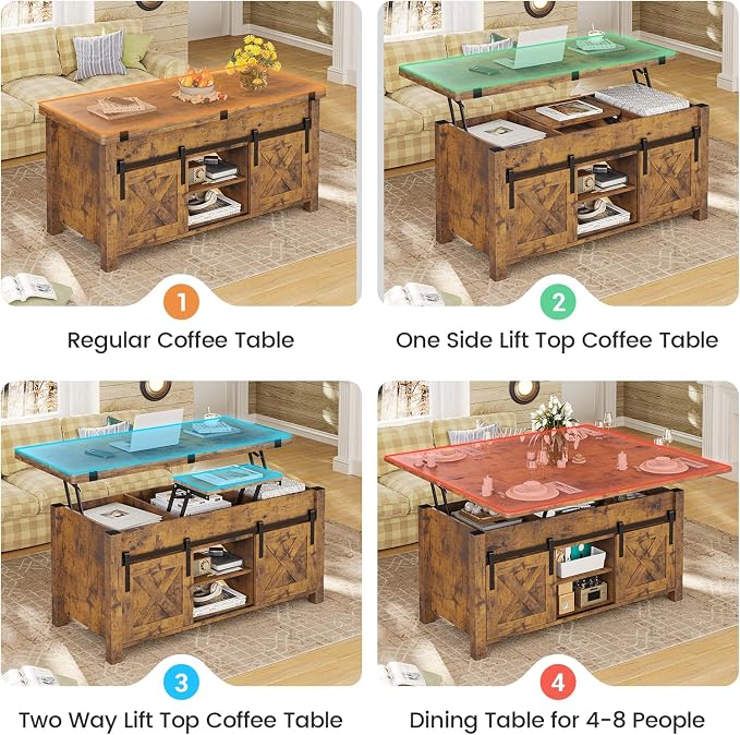SEDETA Lift Top Coffee Table, 4 in 1 Convertible Coffee Tables - Image 3
