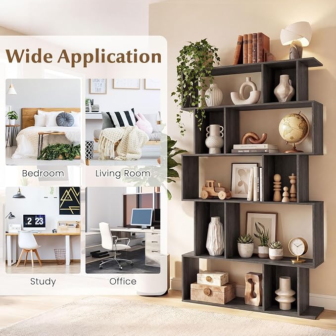 Giantex 5-Tier Bookshelves Set of 2, 10-Cube Geometric Bookcase - Image 6