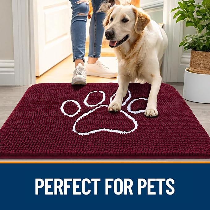 OLANLY Dog Door Mat for Muddy Paws 45x27, Paw Print Design Chenille Mud Mat | - Image 6